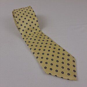 Mario Valentino Men's Tie 100% Silk Yellow with Blue Red Circles Pattern